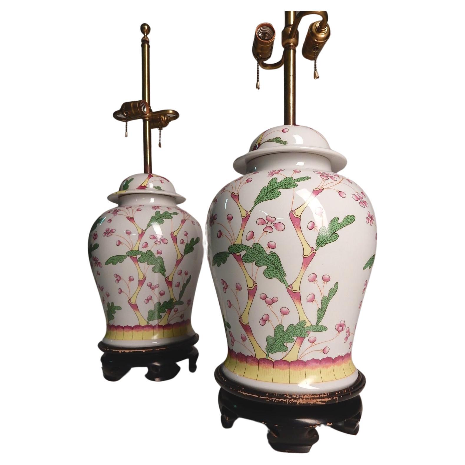 American 1960s Norman-Perry Asian Chinoiserie Ginger Jar Lamps For Sale