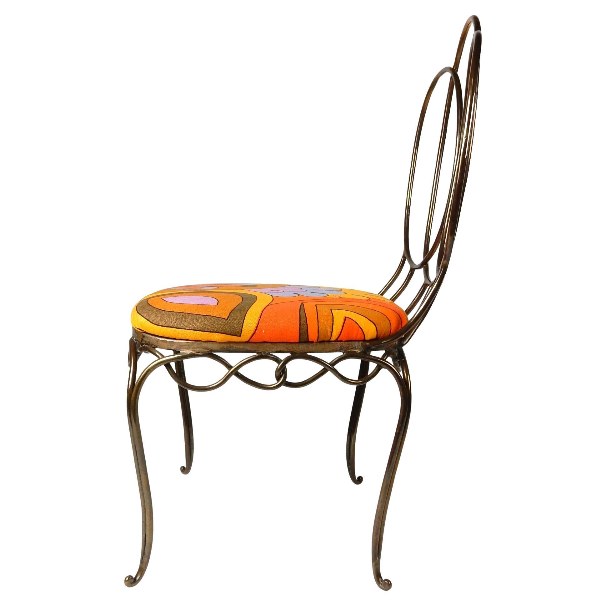 Mid-Century moderno Sedia in bronzo scolpito di metà secolo in lino di Emilio Pucci in vendita