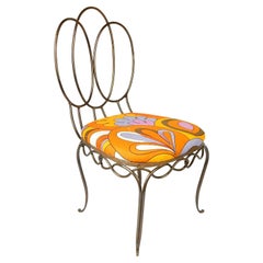 Mid Century Italian Sculpted Bronze Chair in Emilio Pucci Linen
