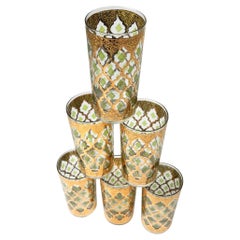 1960's Culver Ltd. Valentia 22kt Gold Foil Hi-Ball Bar Glasses 6