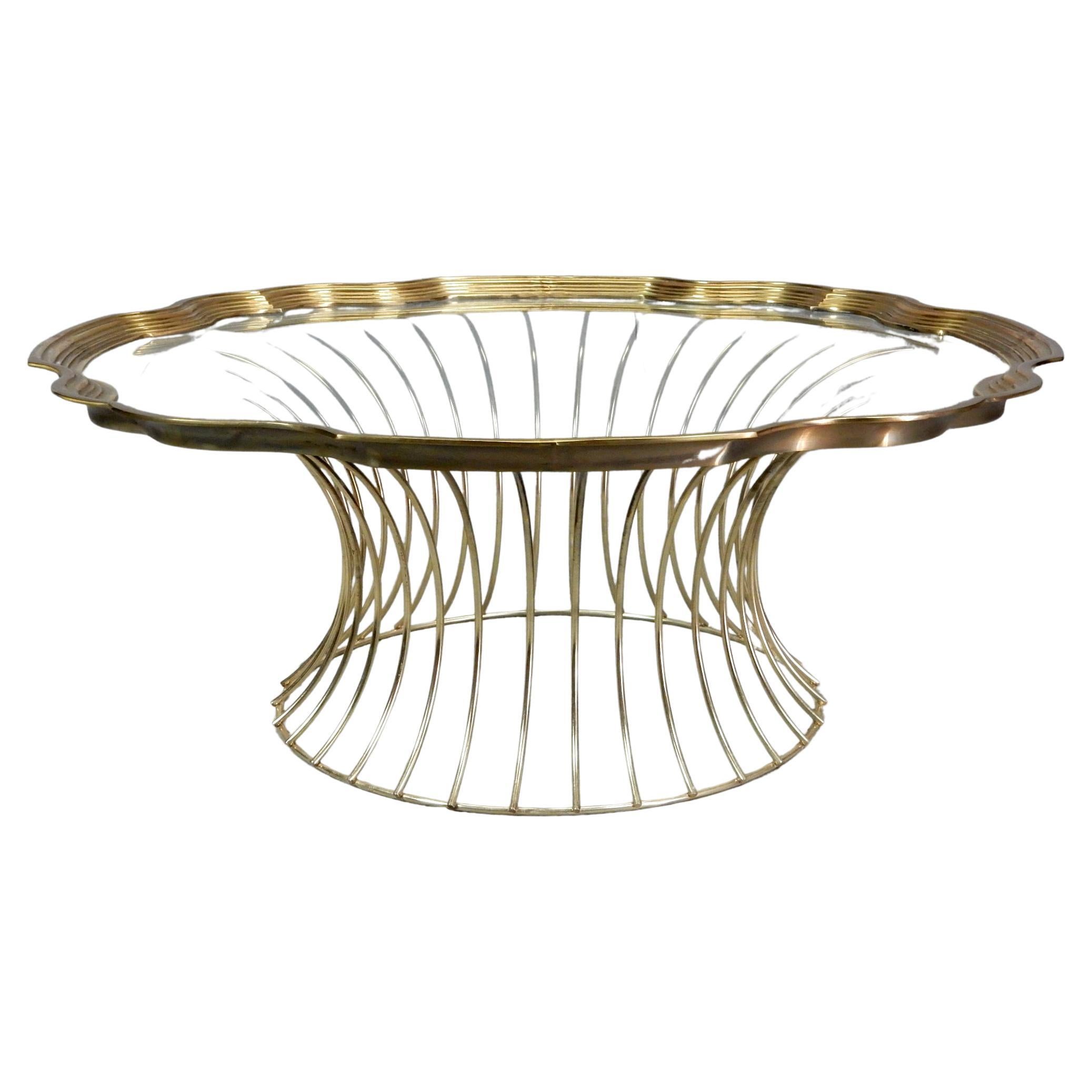 Mid-Century Elegant Brass Wire and Framed Glass Cocktail Tray Table For Sale