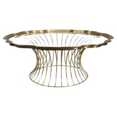 Mid-Century Elegant Brass Wire and Framed Glass Cocktail Tray Table