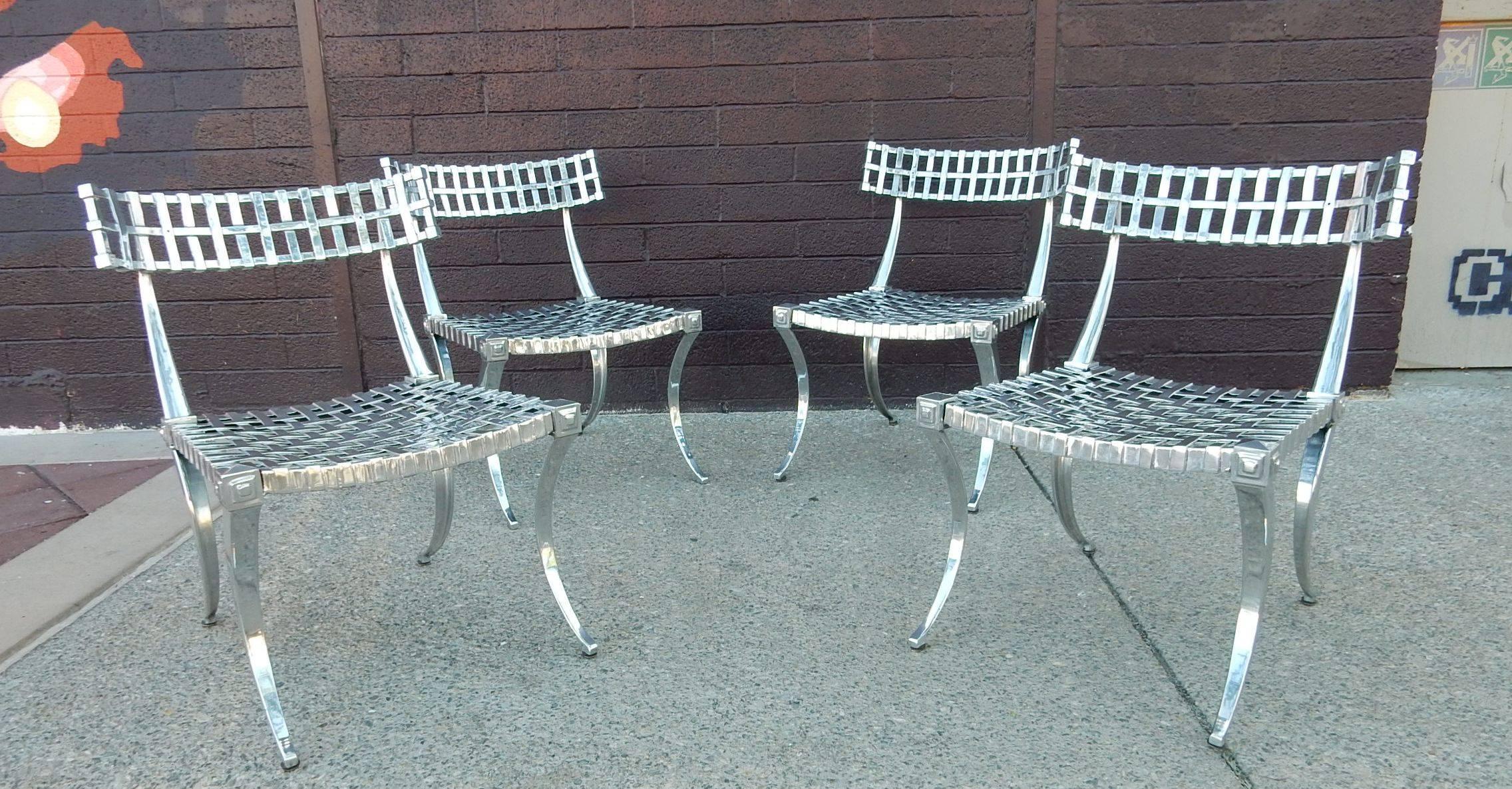 4 amazing hand polished 20th century Klismos aluminum chairs.
