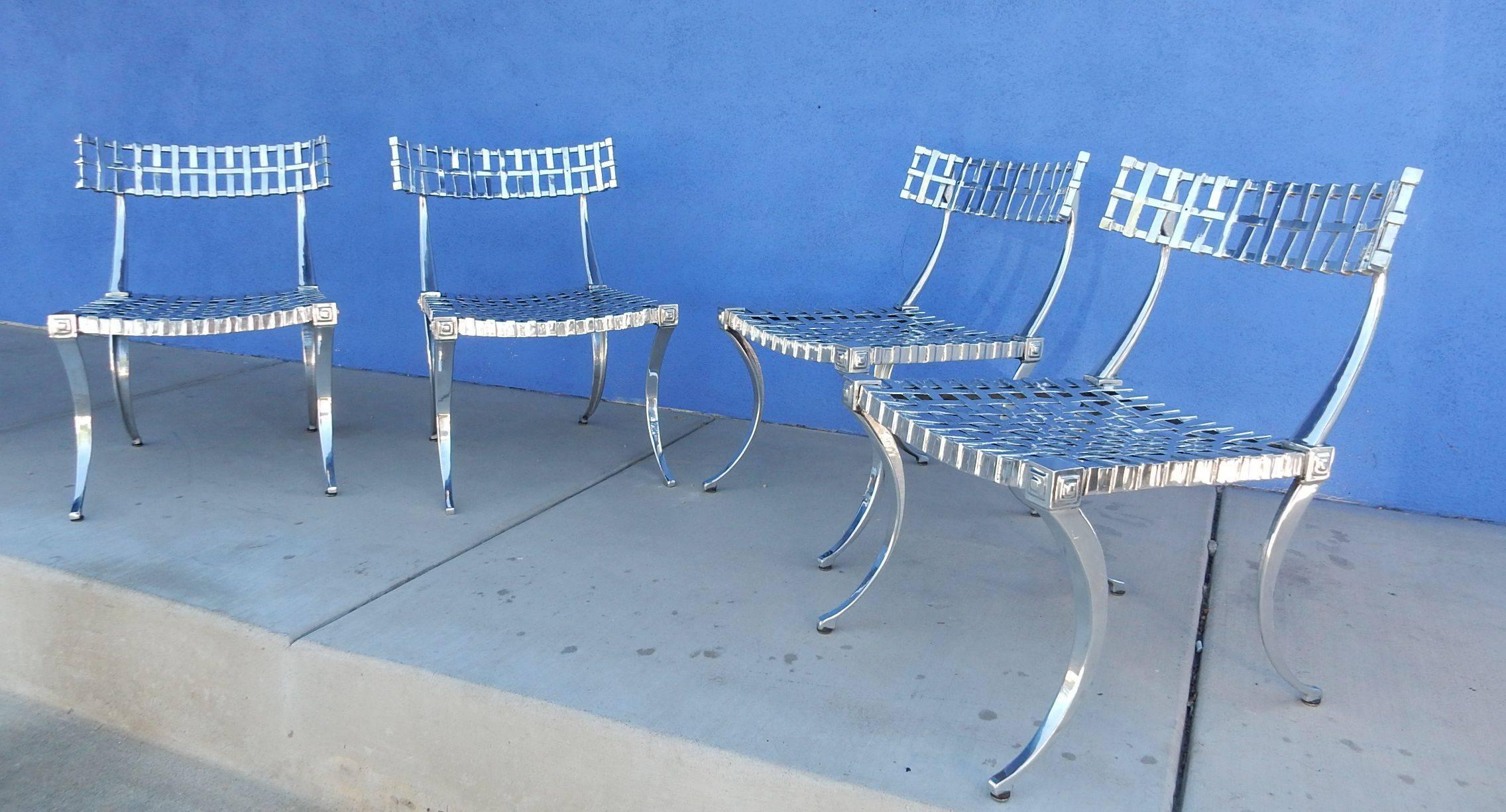 Mid-20th Century Set of 4 Mirror Polished Klismos Chairs