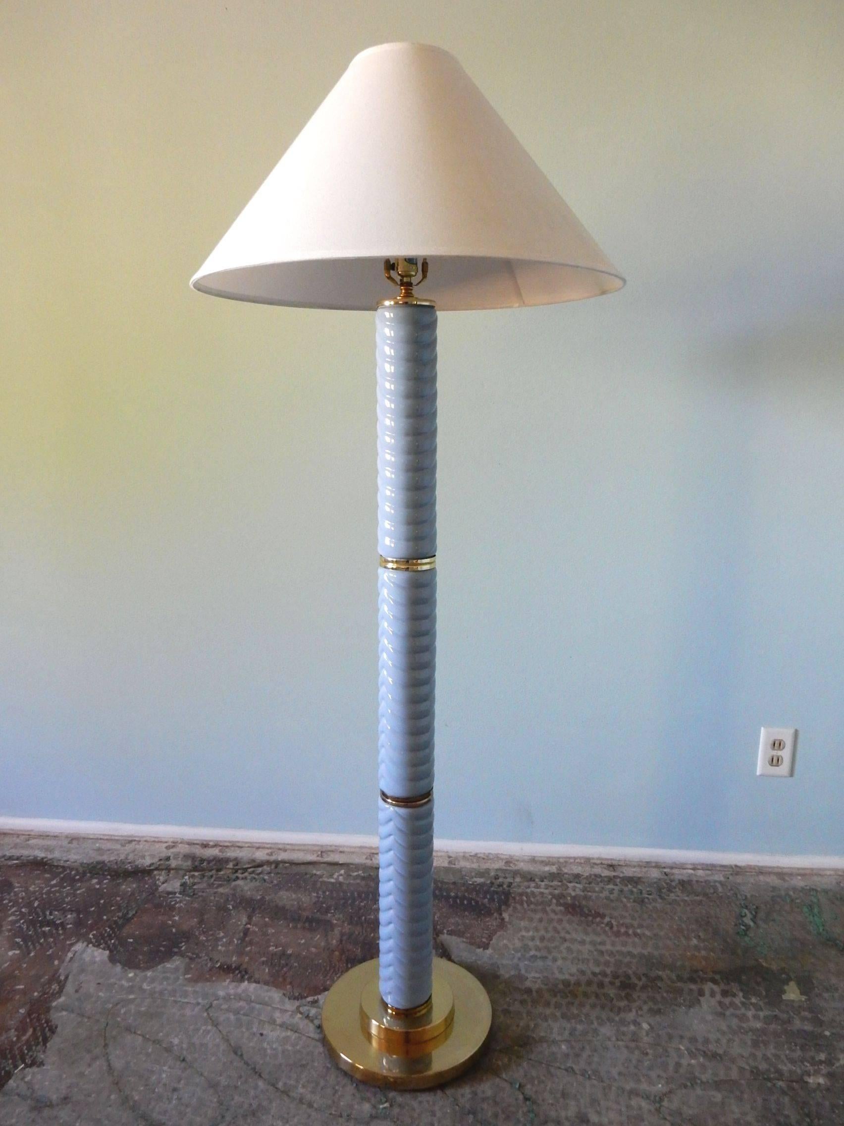 1970s Tommaso Barbi Ceramic and Brass Floor Lamp In Good Condition In Las Vegas, NV