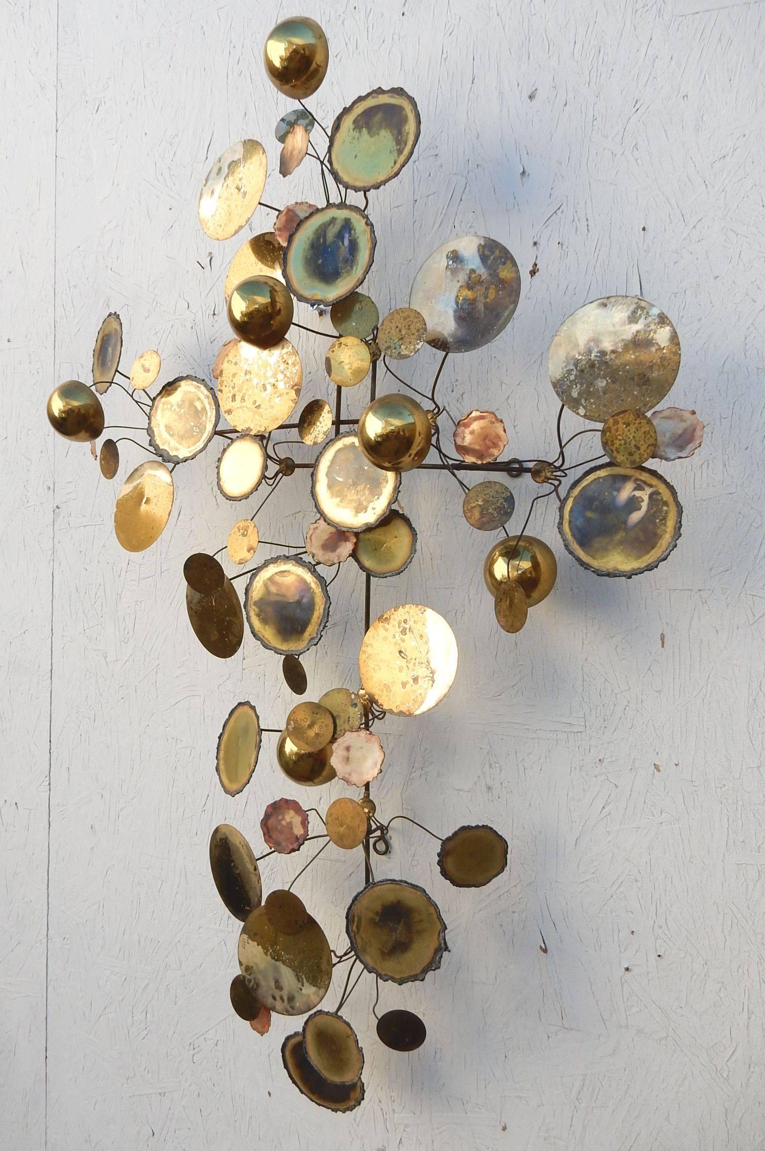 American Mid-Centuy Modern, 1975, Curtis Jere, Brass Rain Drops Wall Art Sculpture