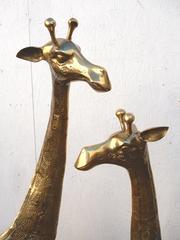 Hollywood Regency, Pair Brass Giraffe Floor Sculptures, Tall