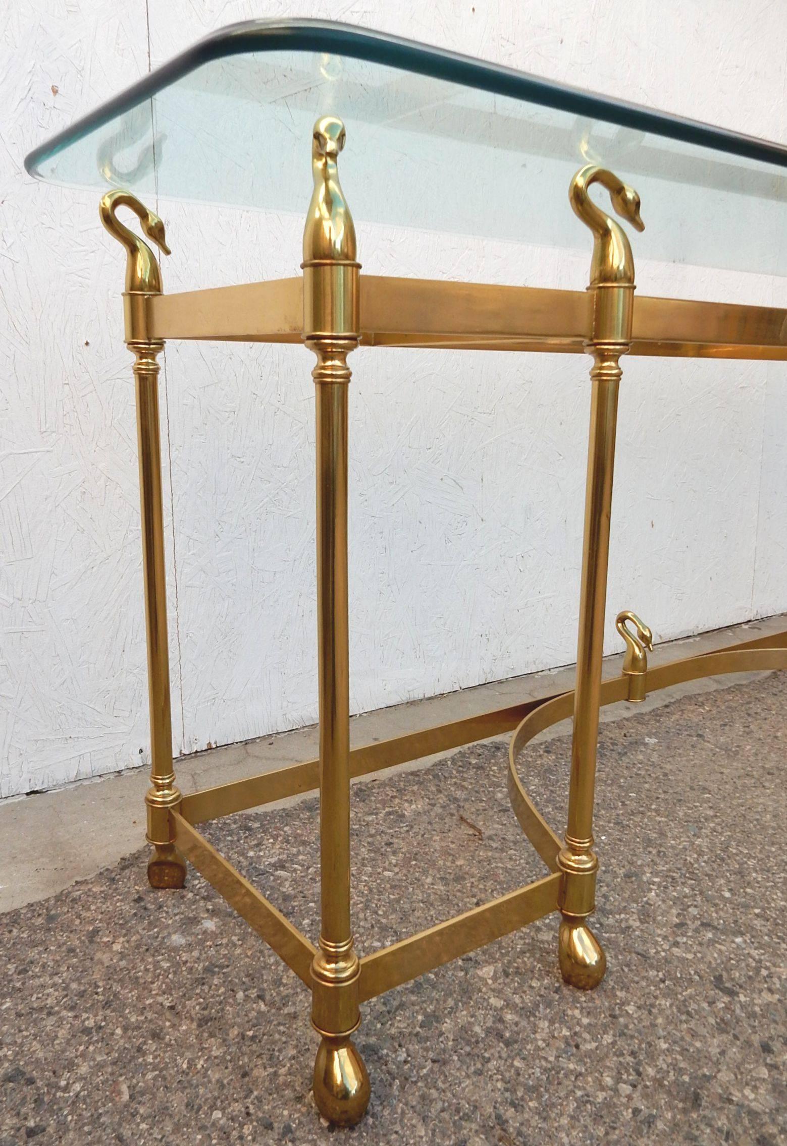 Hollywood Regency LaBarge Brass Swan Console Sofa Table In Excellent Condition In Las Vegas, NV
