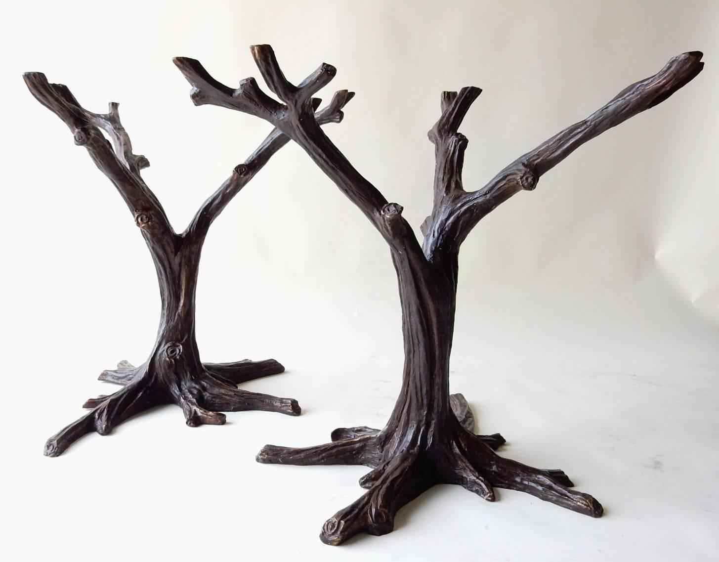 French cast bronze tree sculpture dining table base signed J. A. Mercie
A stunning organic design element for the eclectic home.
Sold individually (Two available)
They stand 30 in tall X 32 in wide.