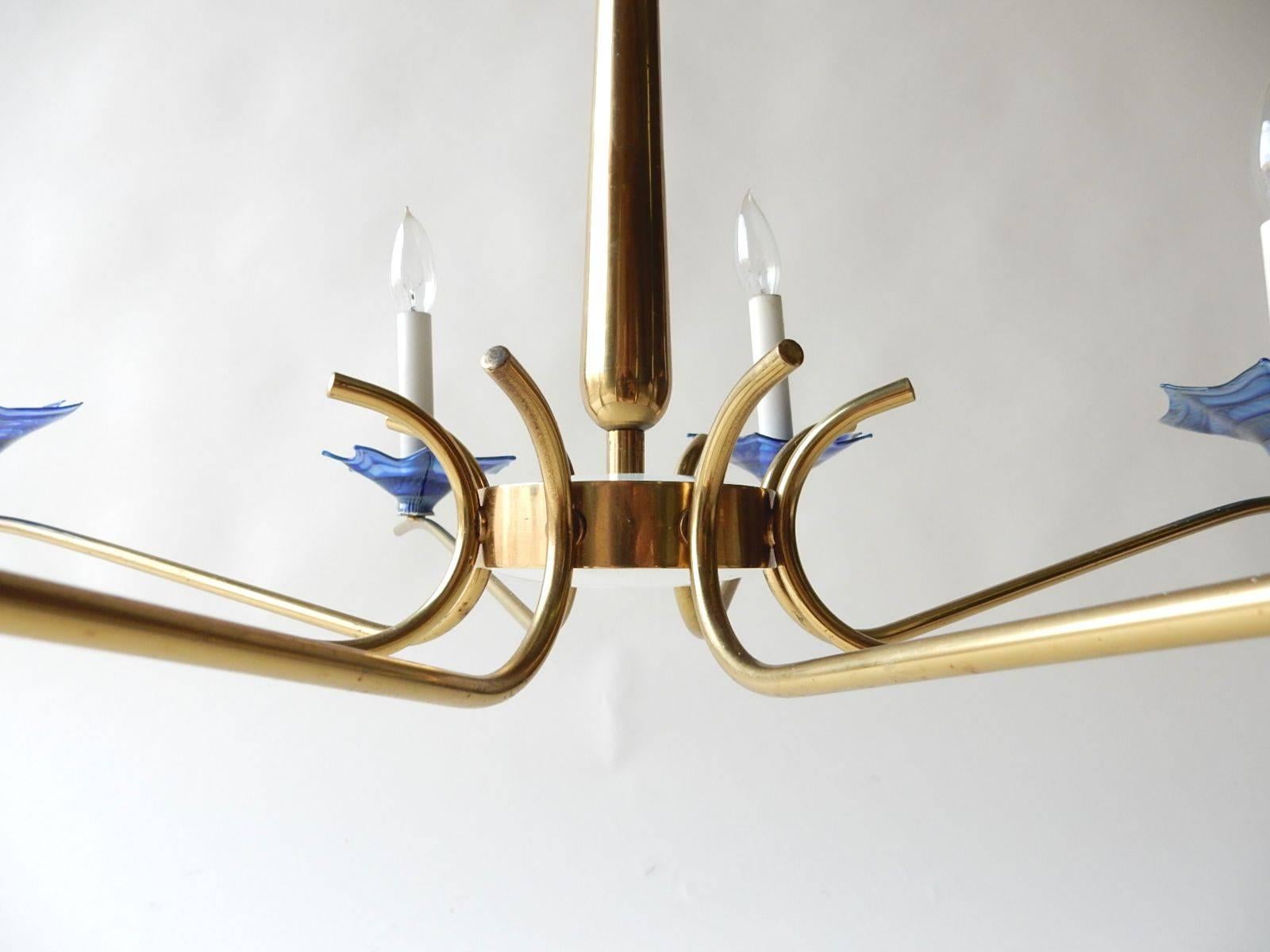 Metal Mid-Century Modern Italian Art Glass Chandelier Lamp For Sale