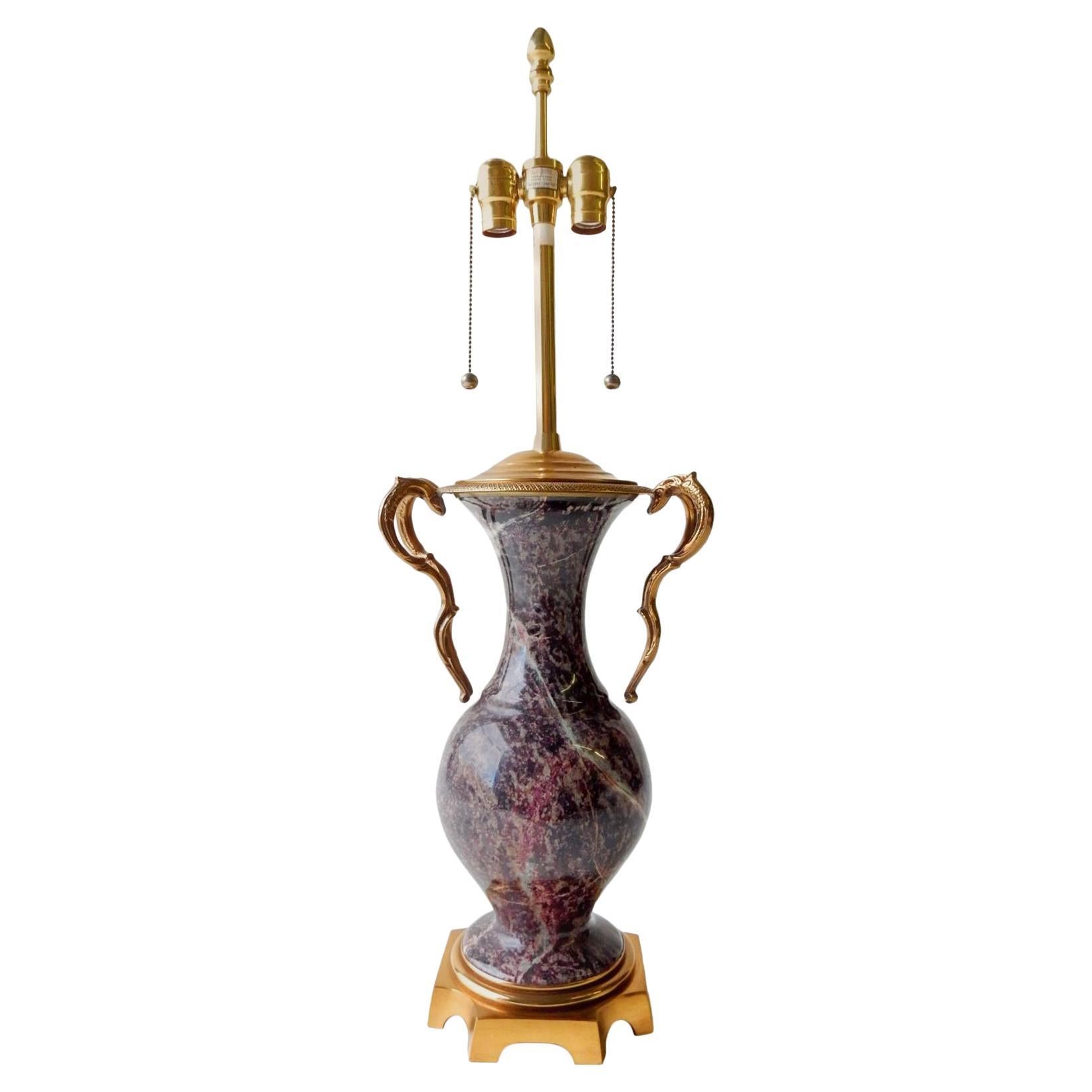 1960's Italian Marble Bronze Urn Table Lamp by Marbro