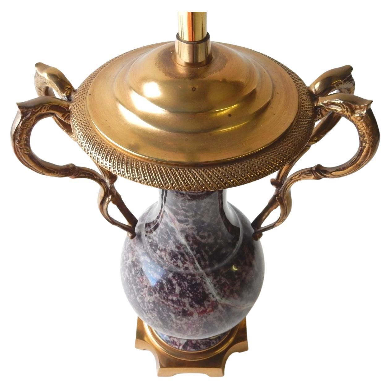 Empire 1960's Italian Marble Bronze Urn Table Lamp by Marbro For Sale