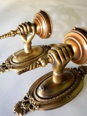 Pair Antique Brass Hand Torch Wall Sconce Lamps