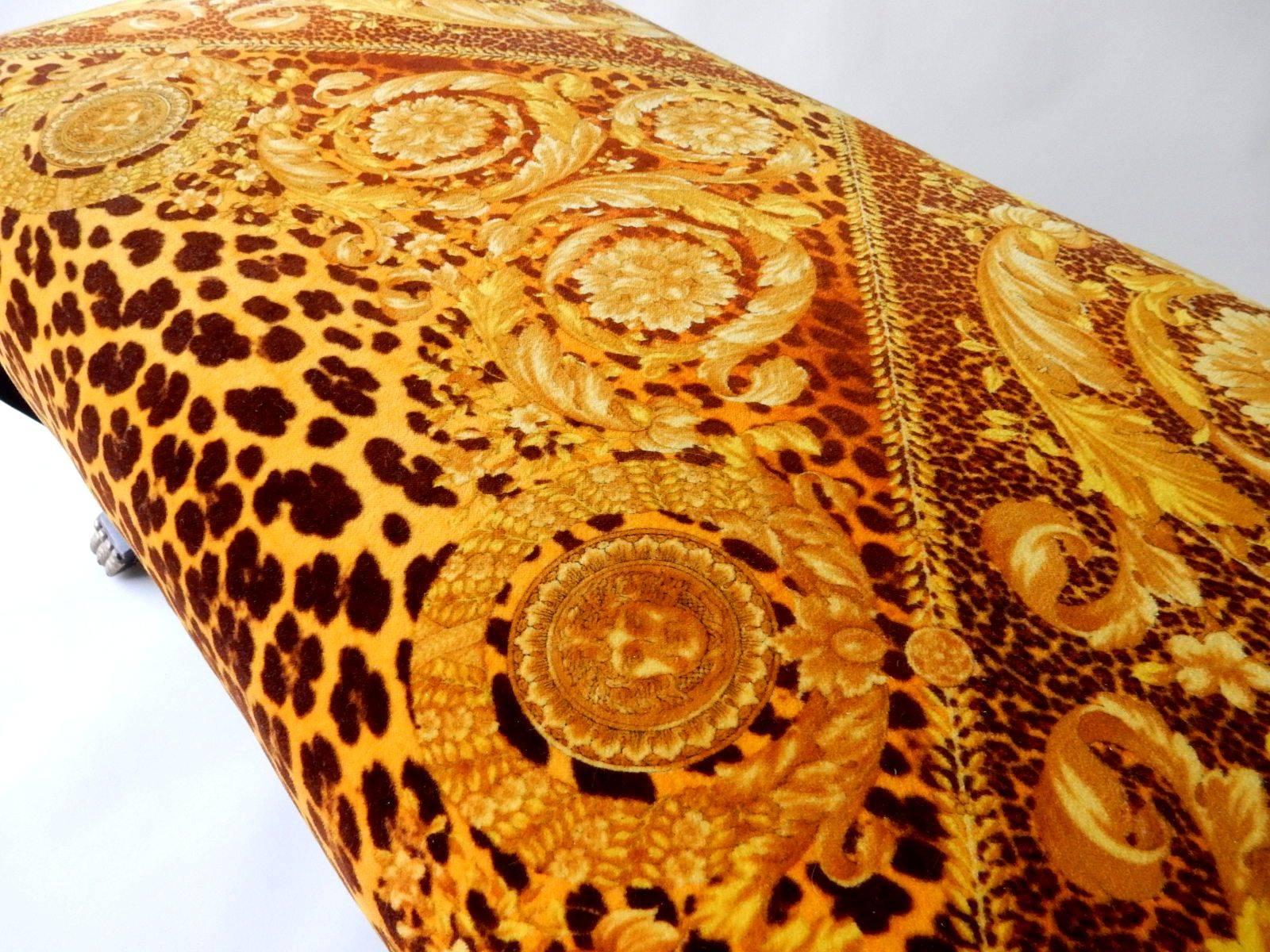 American Vintage Gianni Versace Leopard Velvet Upholstered Lion Claw Bench