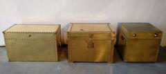 Collection of Three Vintage Brass Nailhead Chests Trunks Hollywood Regency