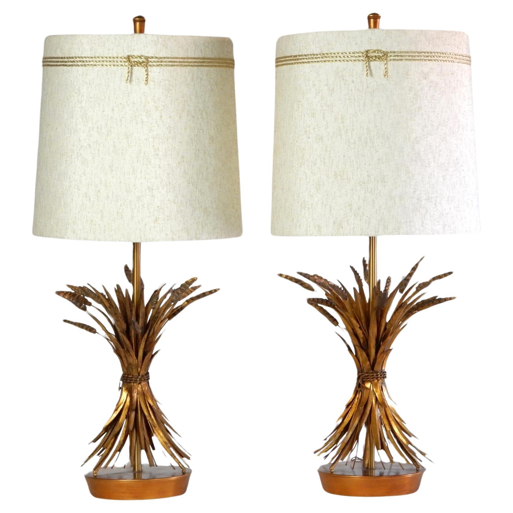 Mid-Century Italian Sheaf of Wheat Gold Gilt Table Lamps by The Marbro Lamp CO.