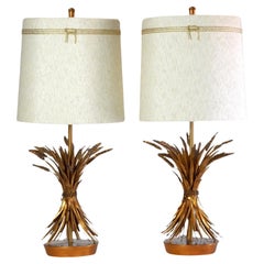Retro Mid-Century Italian Sheaf of Wheat Gold Gilt Table Lamps by The Marbro Lamp CO.