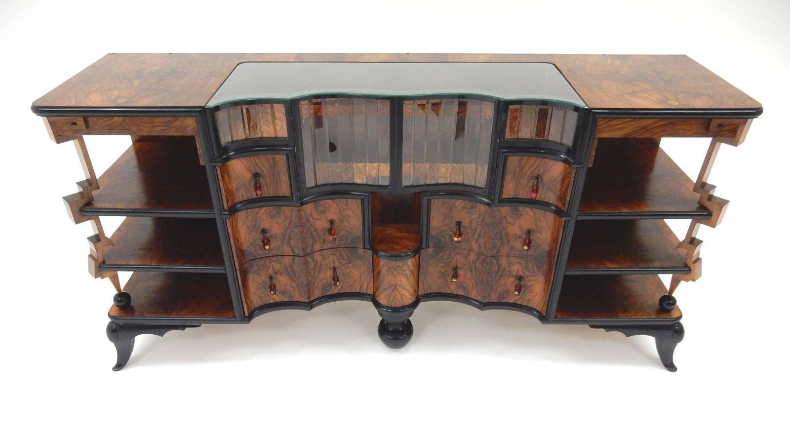 1940's Italian Burl Wood Dry Bar Sideboard Cabinet 1