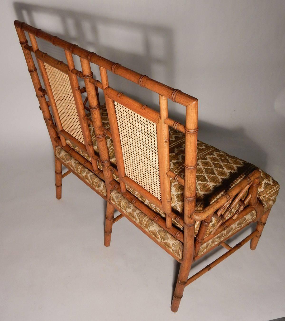 Chinese Chippendale 1950s Chippendale Faux Bamboo Rattan Settee Arm Chair Chinoiserie