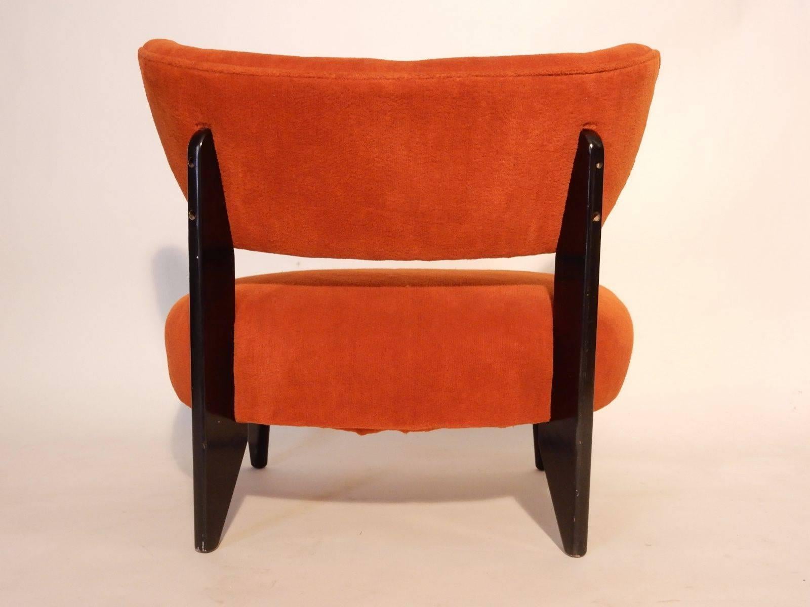 Mid-20th Century 1950s Mid-Century Modern Orange Mohair Lounge Chairs 