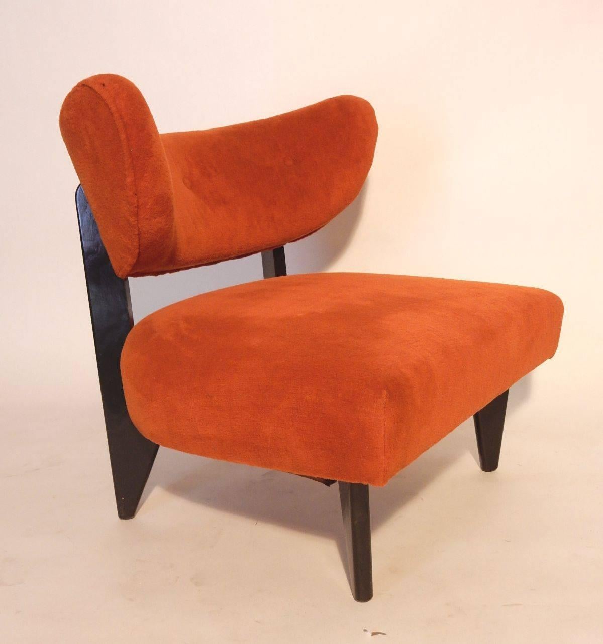 1950s Mid-Century Modern Orange Mohair Lounge Chairs  2