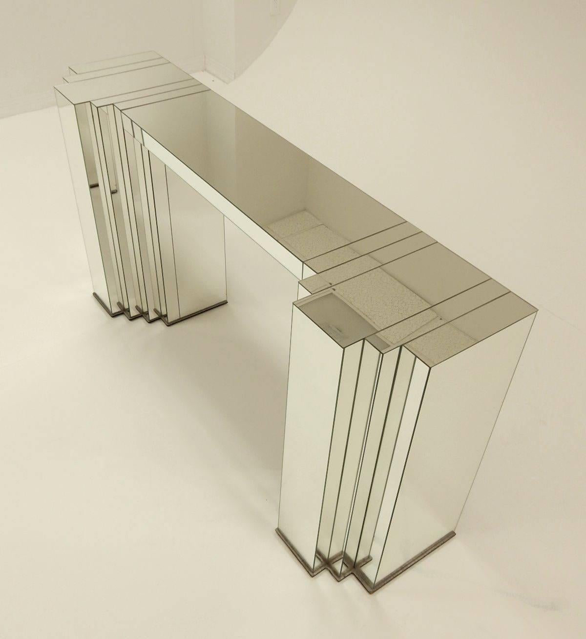 Late 20th Century Art Deco style Skyscraper Mirrored Console Table 