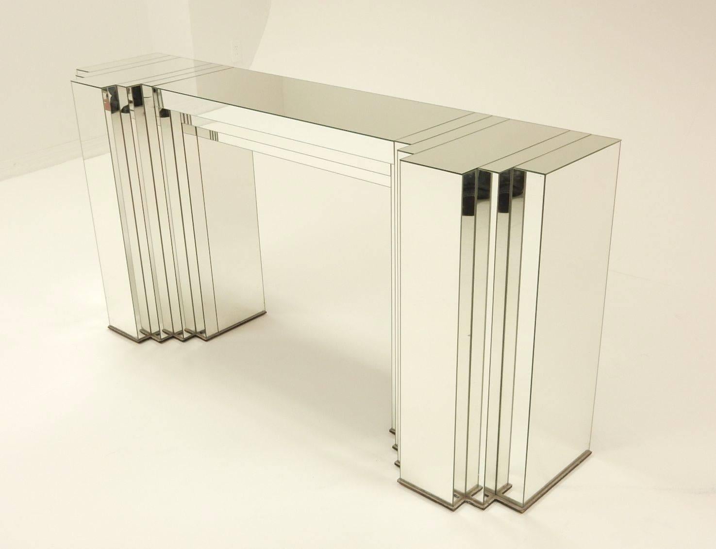 Glass Art Deco style Skyscraper Mirrored Console Table 