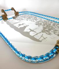 Regency 1950s Venetian Murano Aqua Art Glass Mirror Perfume Tray