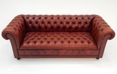 Fabulous Tufted Oxblood Leather British Chesterfield Sofa