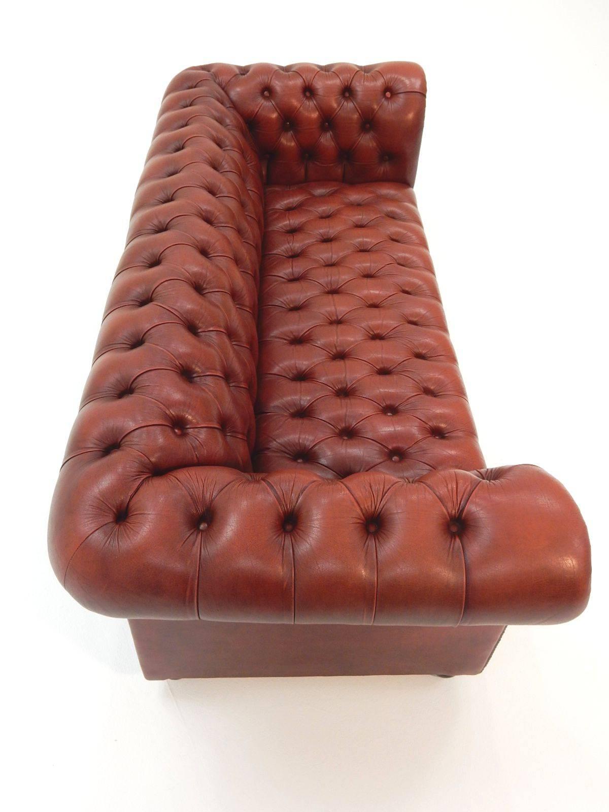 British Colonial Fabulous Tufted Oxblood Leather British Chesterfield Sofa