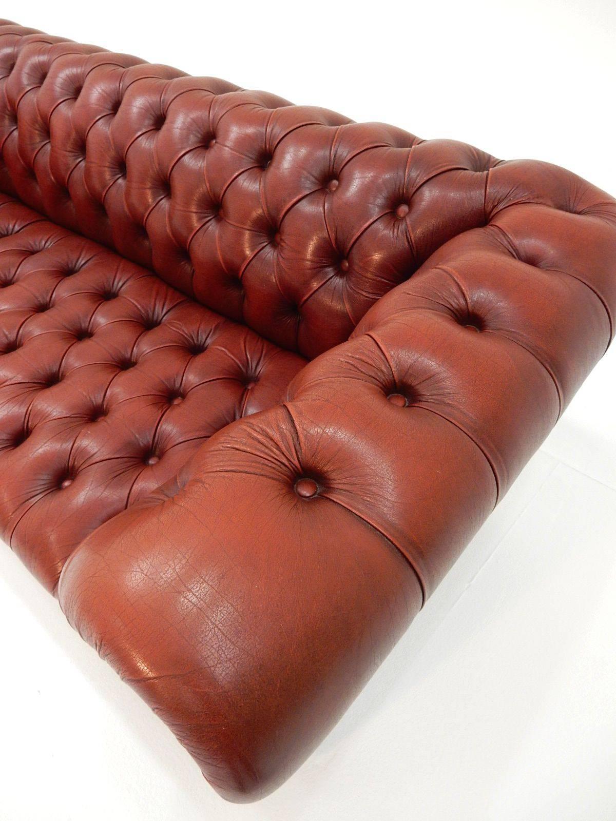 Fabulous Tufted Oxblood Leather British Chesterfield Sofa 1