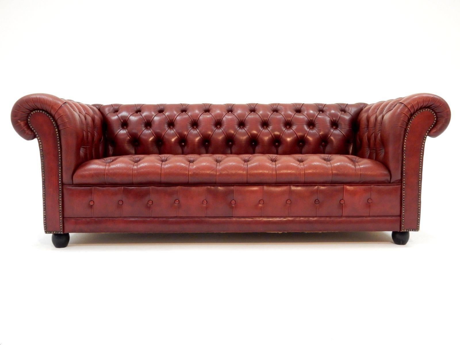 20th Century Fabulous Tufted Oxblood Leather British Chesterfield Sofa