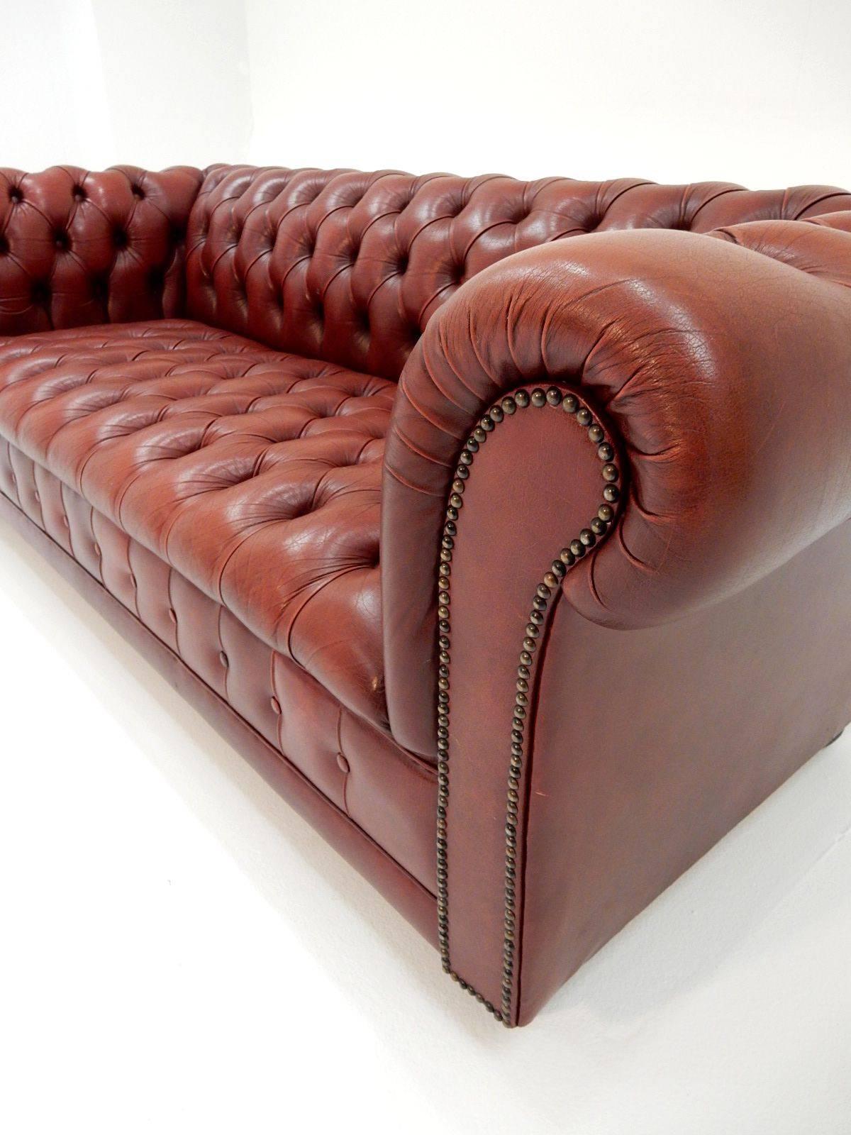 Fabulous Tufted Oxblood Leather British Chesterfield Sofa 2