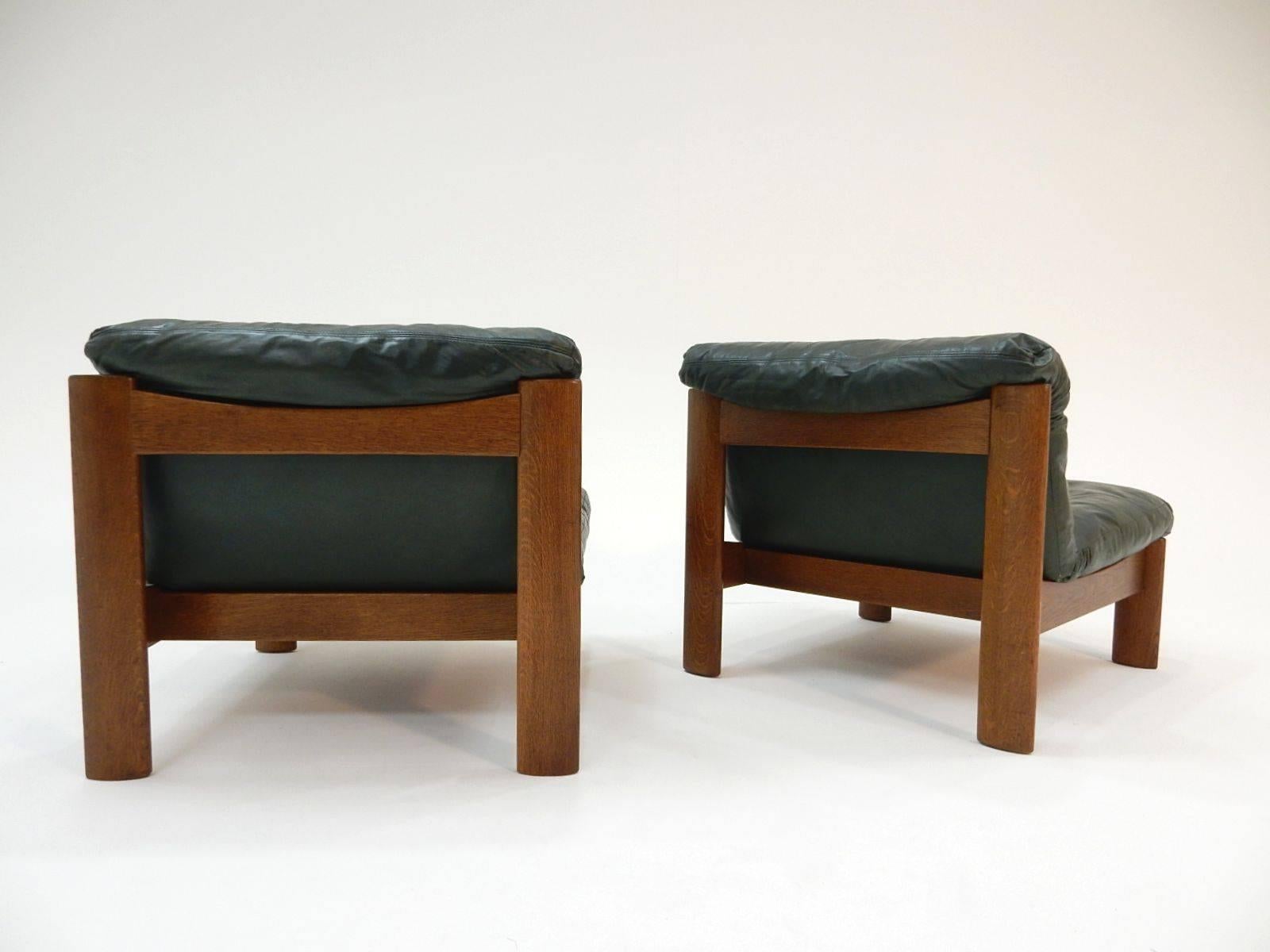 Mid-Century Modern Low Leather Lounge Chairs Style of Afra & Tobia Scarpa In Excellent Condition In Las Vegas, NV