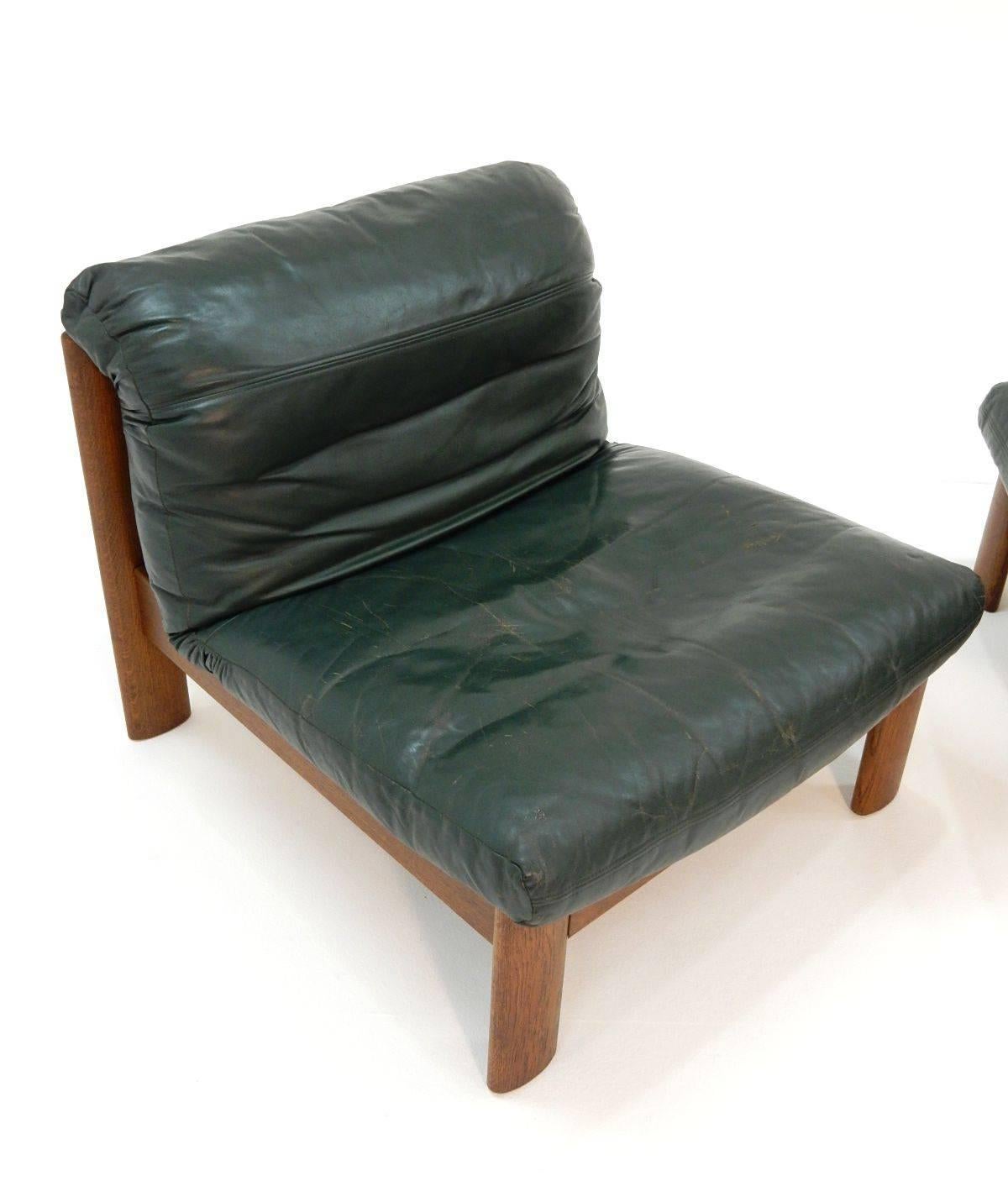 Mid-20th Century Mid-Century Modern Low Leather Lounge Chairs Style of Afra & Tobia Scarpa