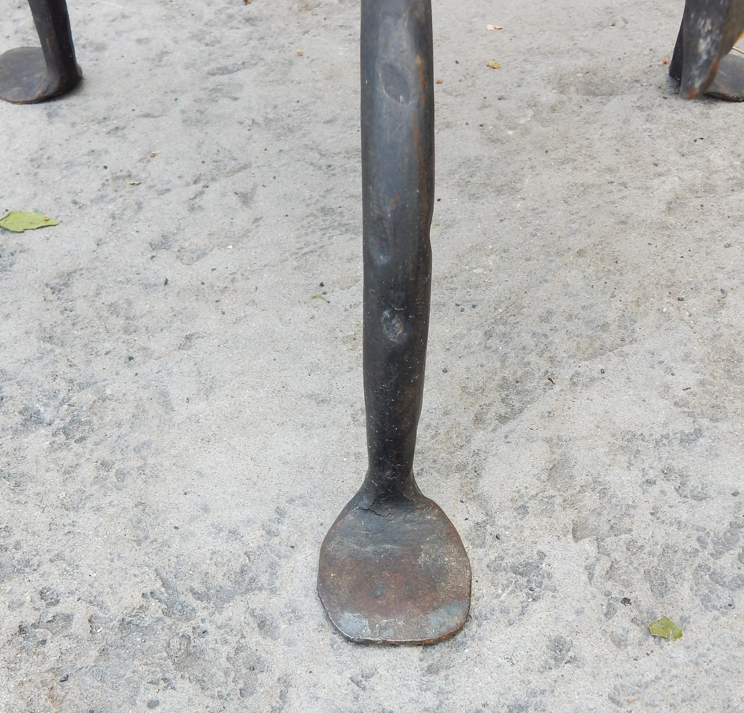 Arts and Crafts era Blacksmith-Made Brass Andirons & Fireplace Tool set For Sale 5