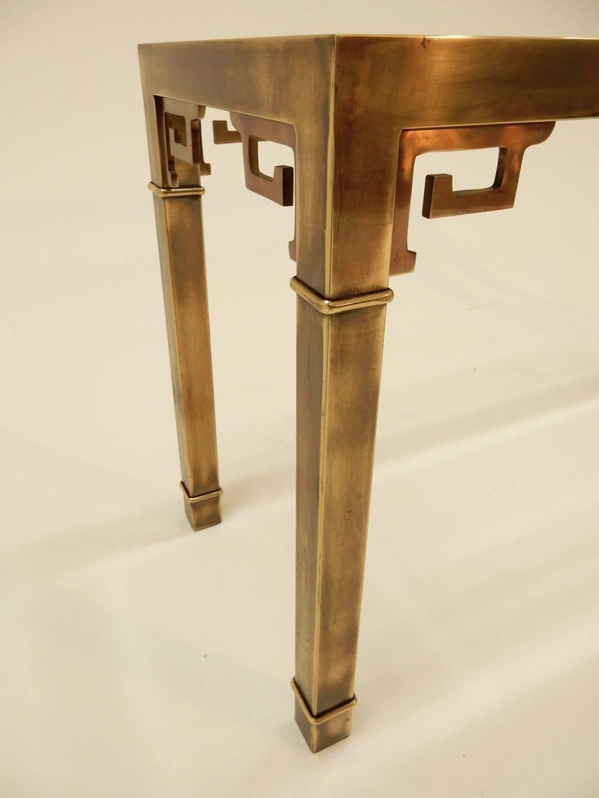 1970s Mastercraft Furniture Brass Greek Key Console Table In Good Condition In Las Vegas, NV