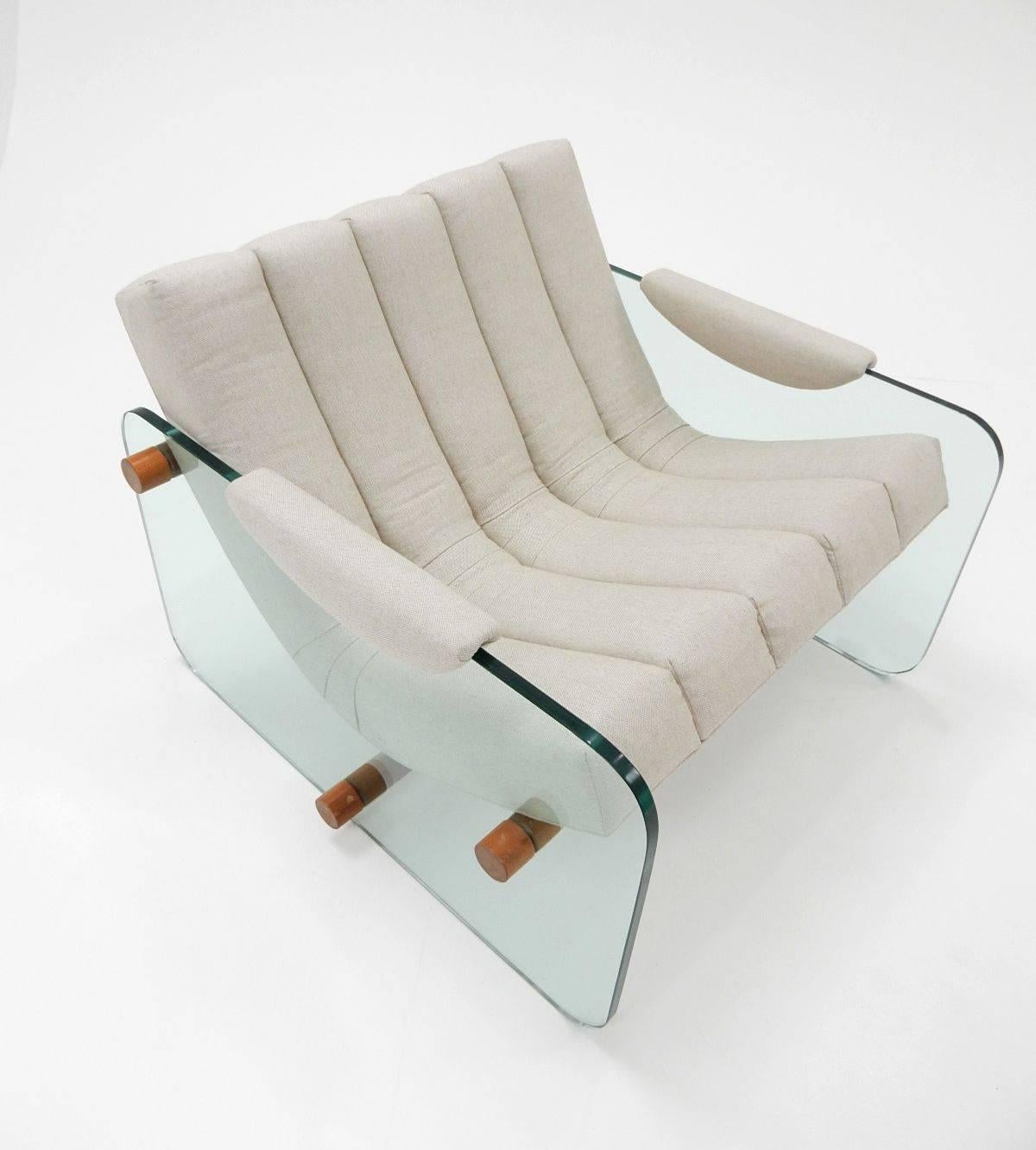 Mid-Century Modern Italian Glass Lounge Chairs Pair, in the style of Fabio Lenci, circa 1970