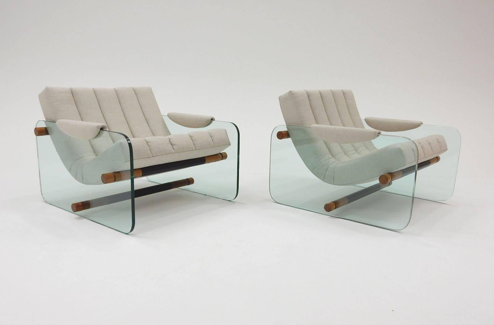 Late 20th Century Italian Glass Lounge Chairs Pair, in the style of Fabio Lenci, circa 1970
