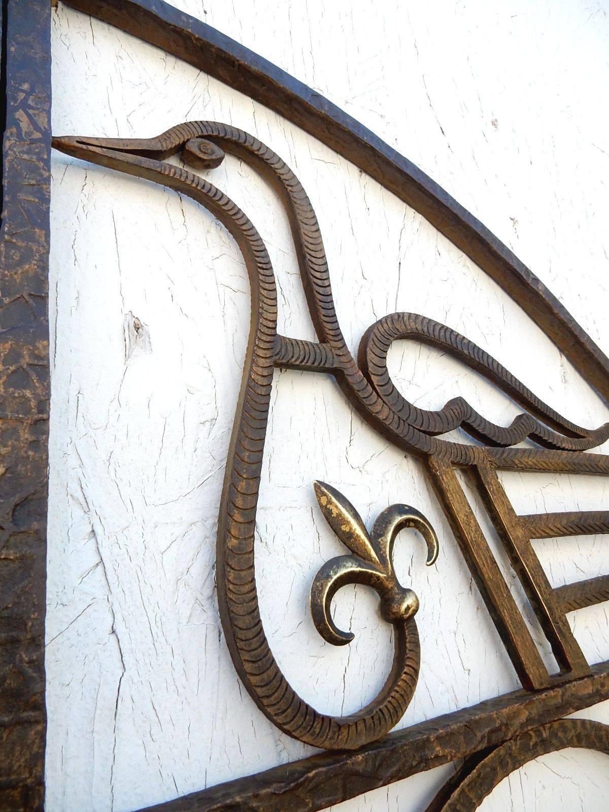 French Art Nouveau Architectural Iron and Bronze Gate in manner of Edgar Brandt In Fair Condition In Las Vegas, NV