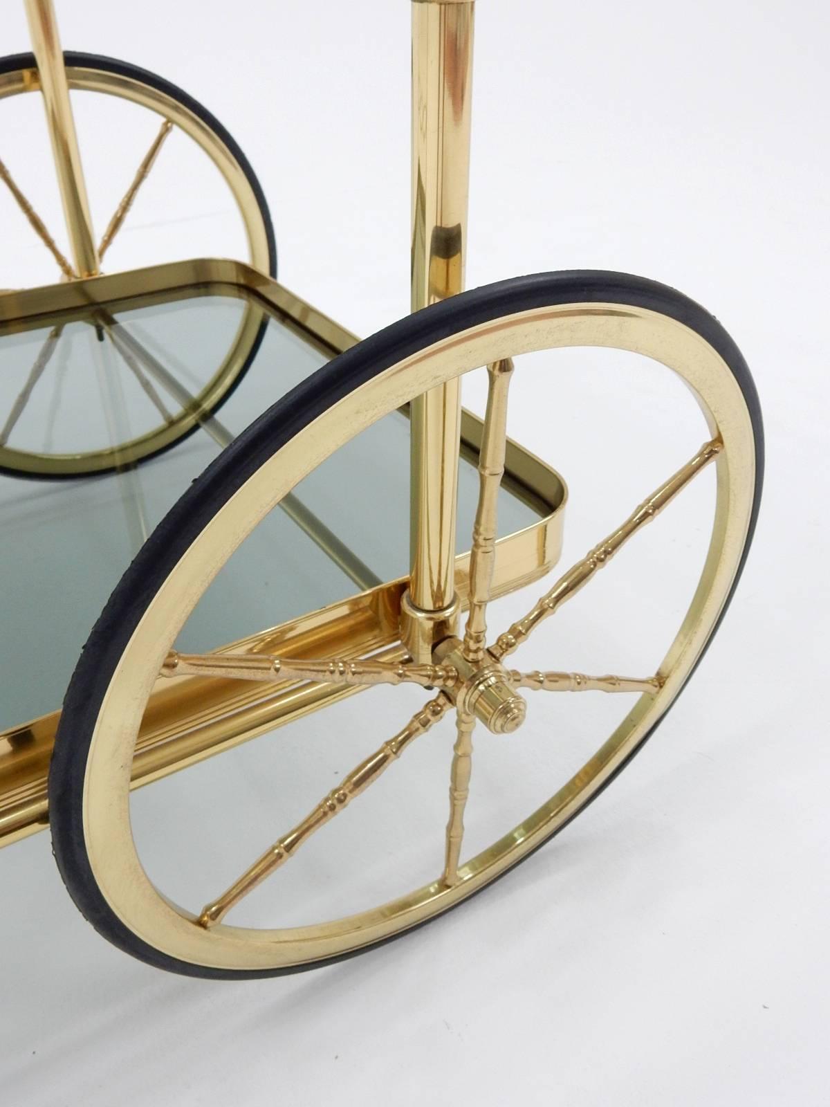 Mid-20th Century Italian Brass Bar Serving Cart by Maison Jansen In Excellent Condition In Las Vegas, NV