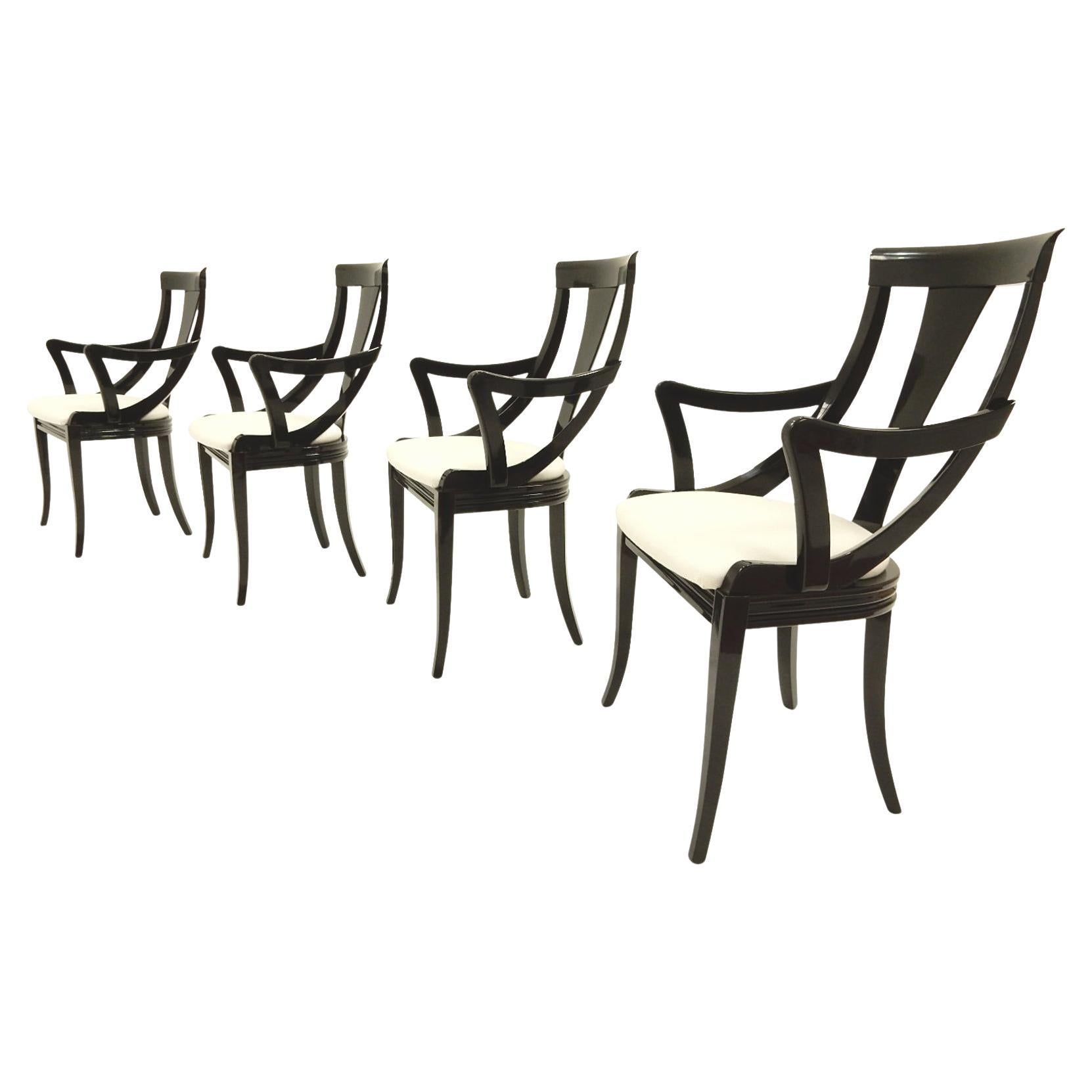 Sculptural Black Lacquer Dining Chairs by Pietro Costantini, Made in Italy