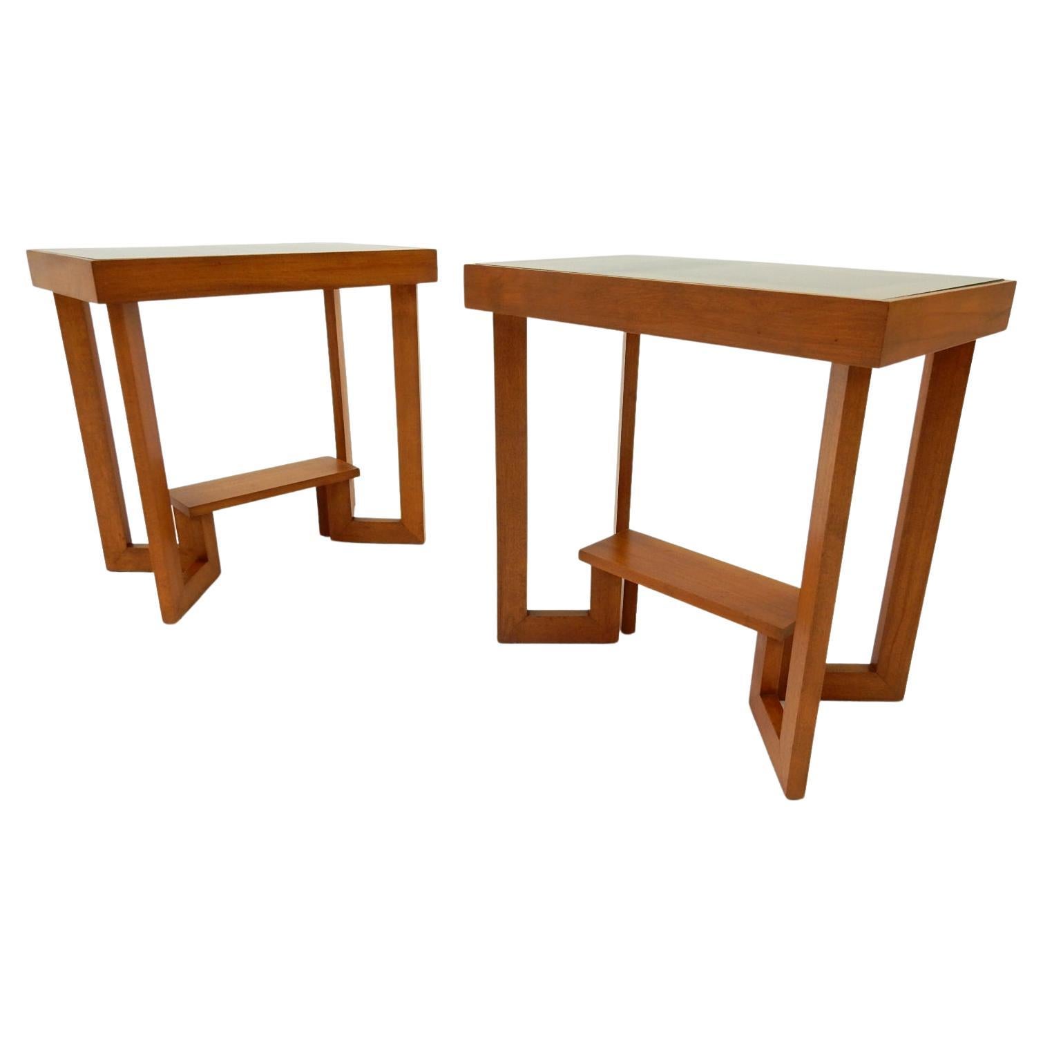 Mahogany  1940s Architectural Side Tables 