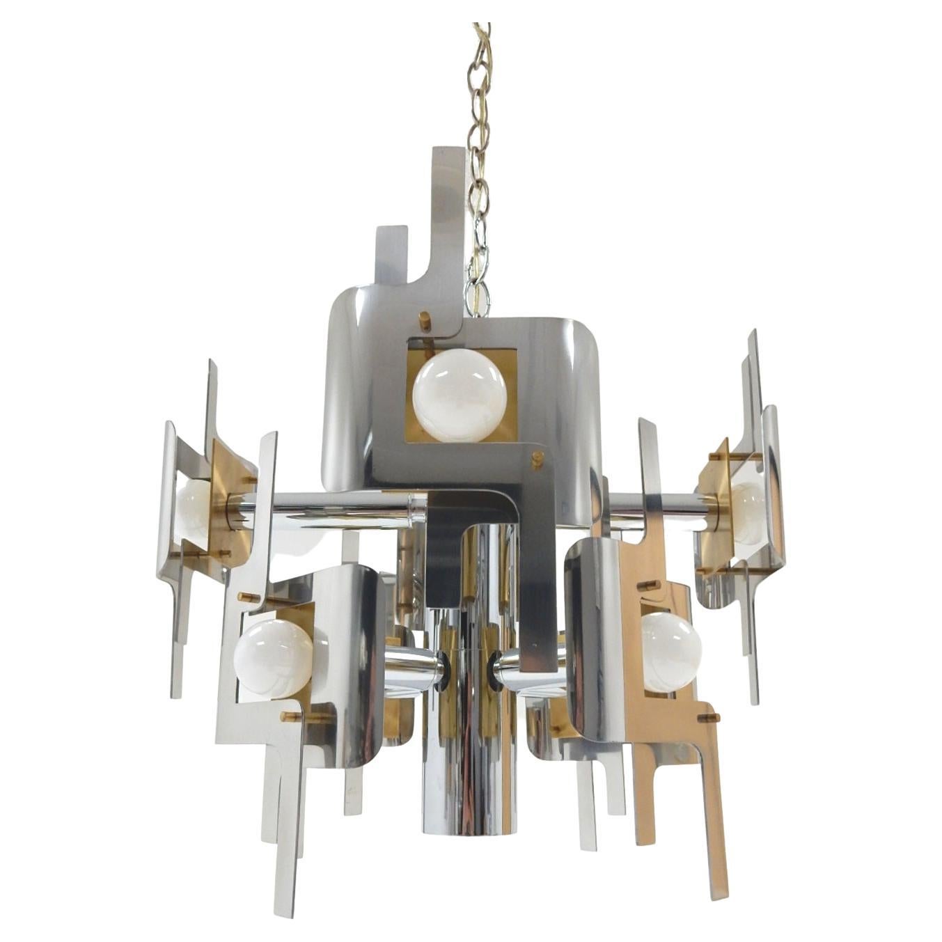 1970s Chrome and Brass Chandelier Lamp