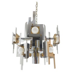 1970s Chrome and Brass Chandelier Lamp