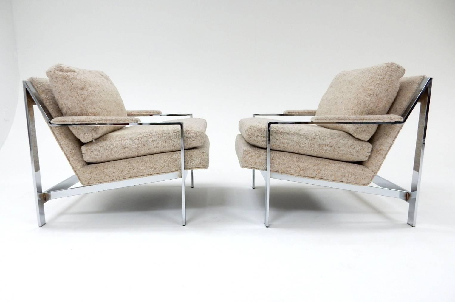 Steel Pair of Mid-Century Modern Cy Mann Chrome Arm Lounge Chair No.232
