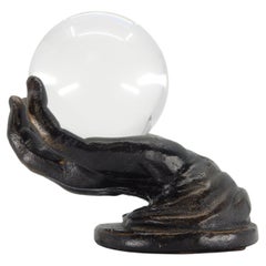 Vintage Bronze Hand Sculpture Holding an Optical Crystal Ball