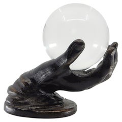 Vintage Bronze Hand Sculpture Holding an Optical Crystal Ball