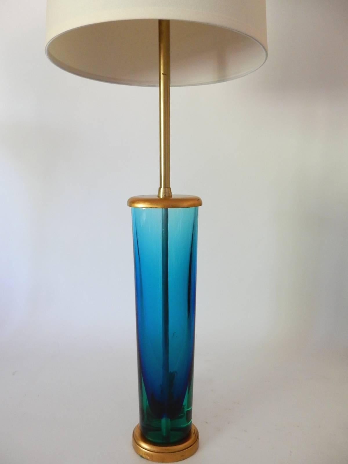 1950s Flavio Poli Sommerso Art Glass Vase Lamp Murano Seguso In Fair Condition In Las Vegas, NV
