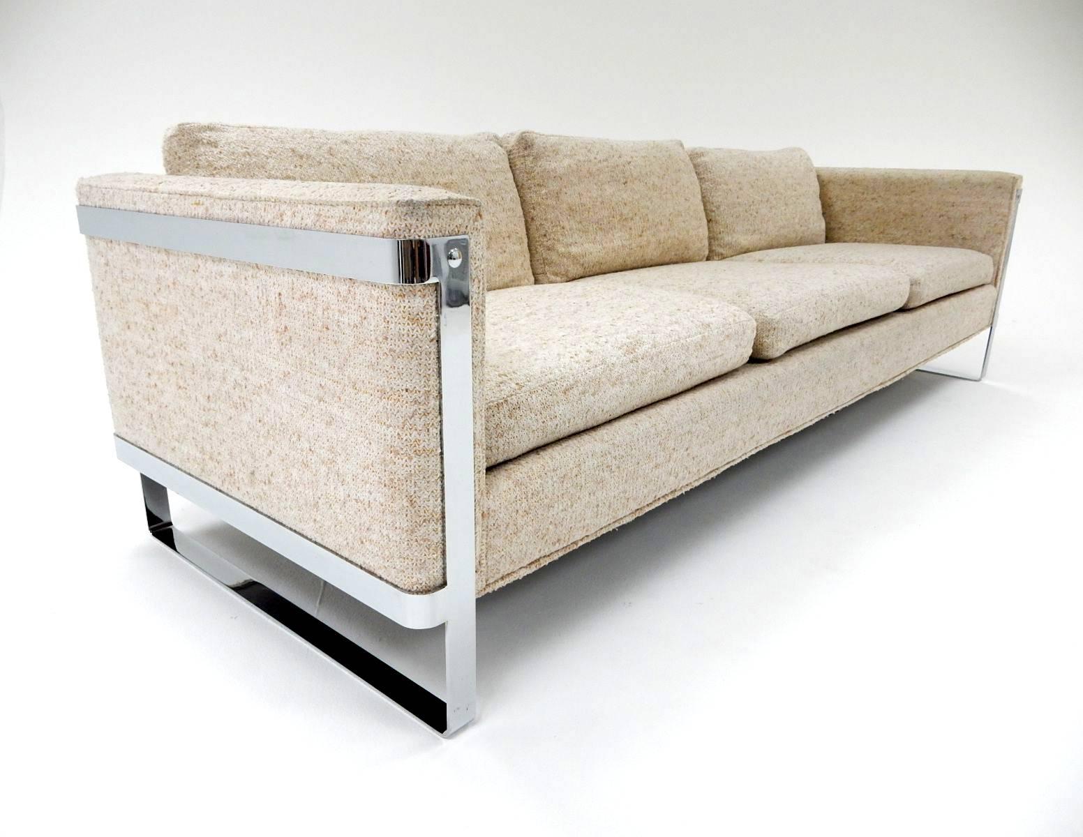 Mid-Century Modern 1970s Milo Baughman Chrome Sofa